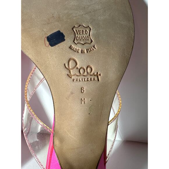 Lilly Pulitzer Strappy Thong Kitten Heel Daisy Flower Slide On Sandals Pink Sz 8 - Picture 11 of 11